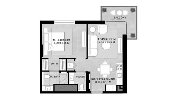 Apartment floor plan, 1 bedroom in Augusta No. 11012 (2D)
