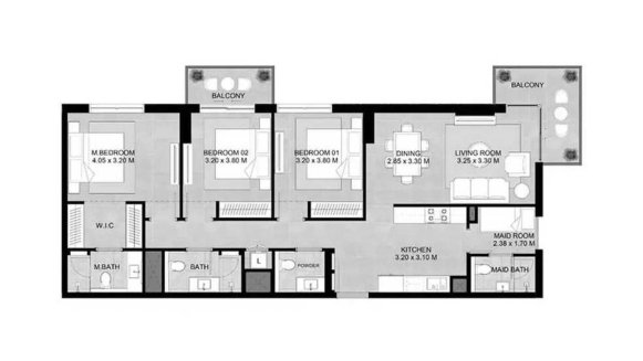 Apartment floor plan, 3 bedrooms in Augusta No. 11014 (2D)